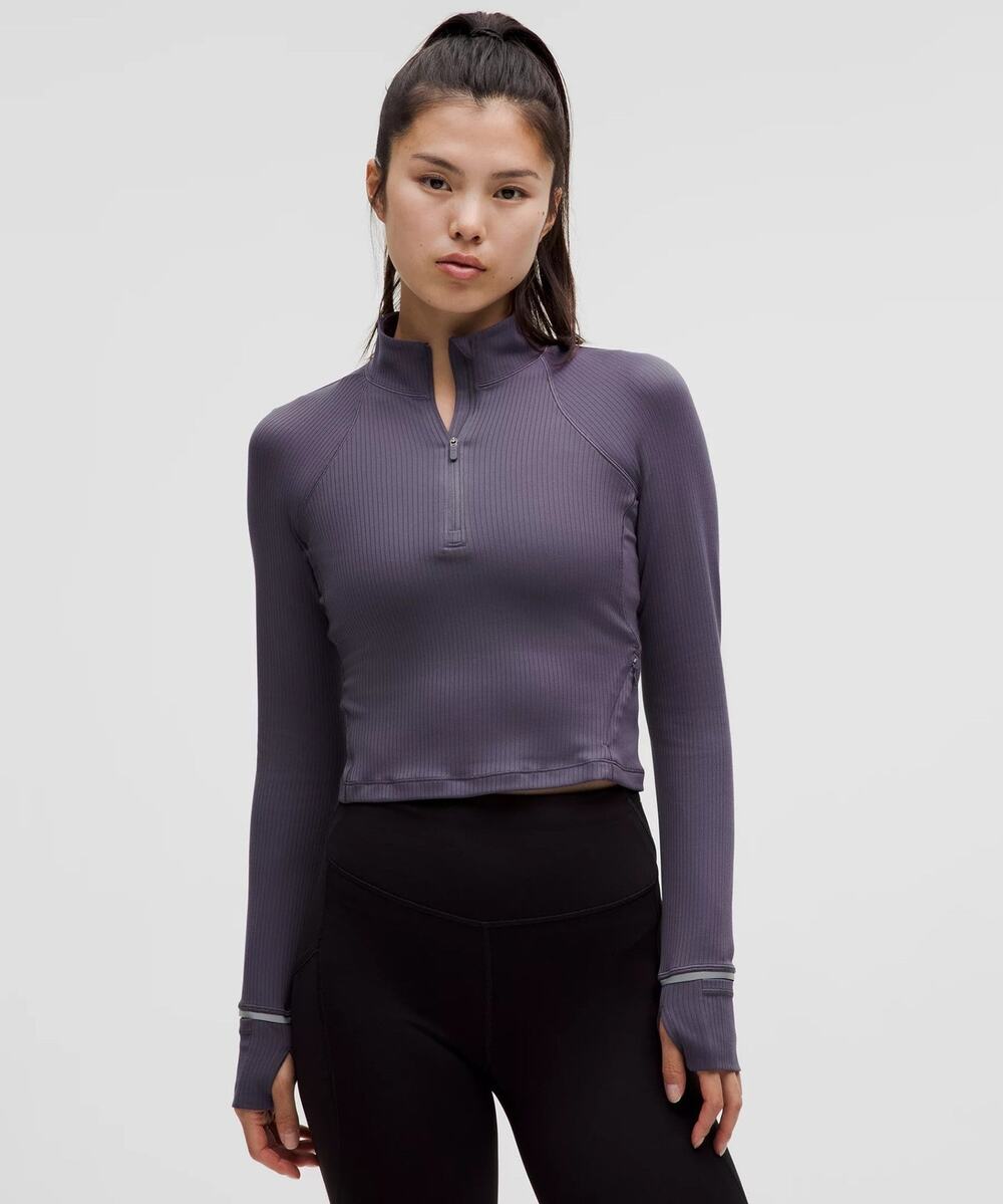 Lululemon It's Rulu Ribbed Cropped Half Zip Activewear Top - 4